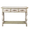 Vintage konzolasztal 3 fiókkal, fehér–zöld – 129 × 36 × 99 cm erős antikolással