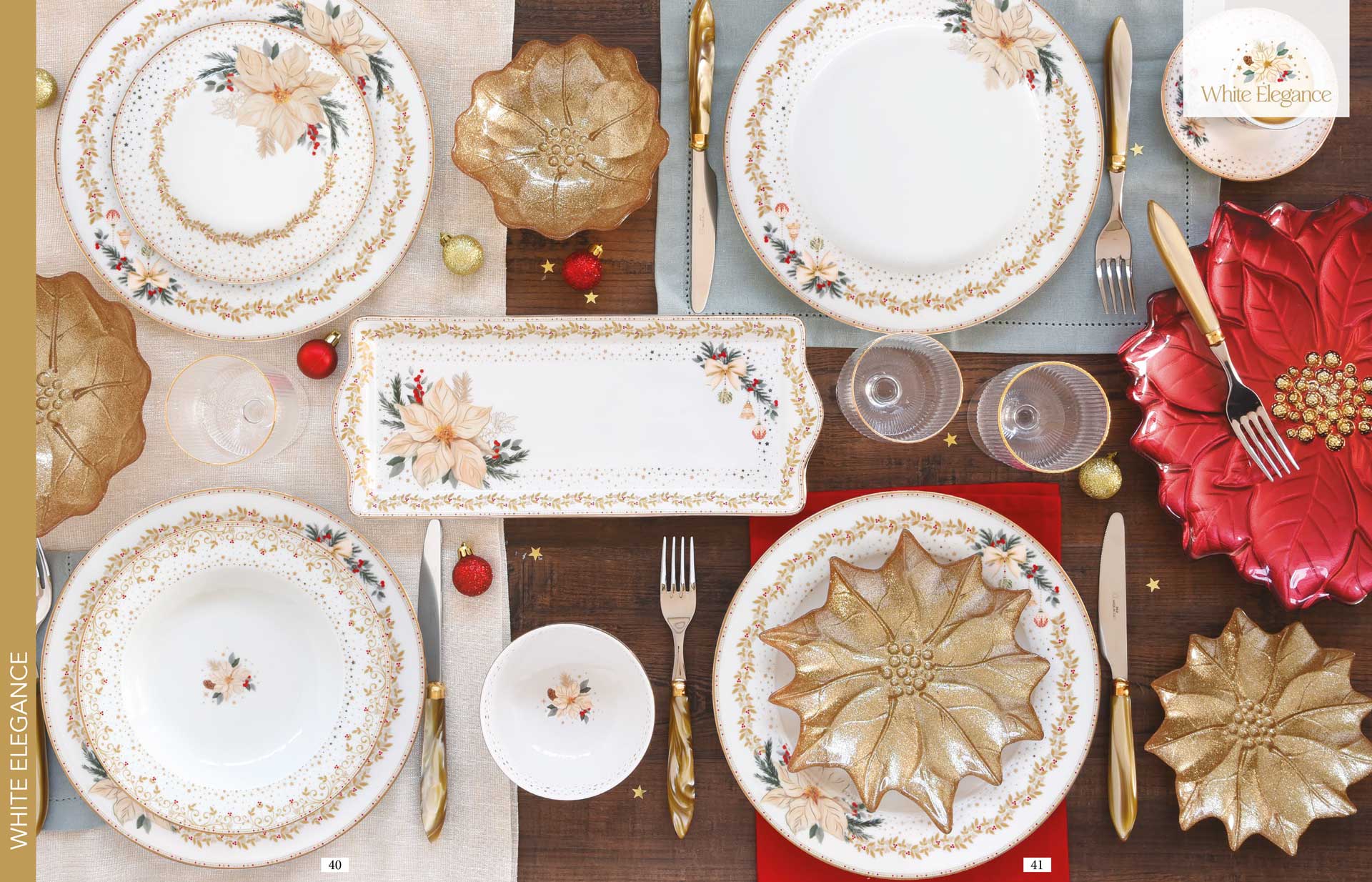 Karácsonyi porcelánmélytányér fehér arany mikulásvirág White Elegance