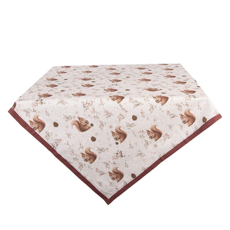Mókus mintás bézs asztalterítő 100x100 cm