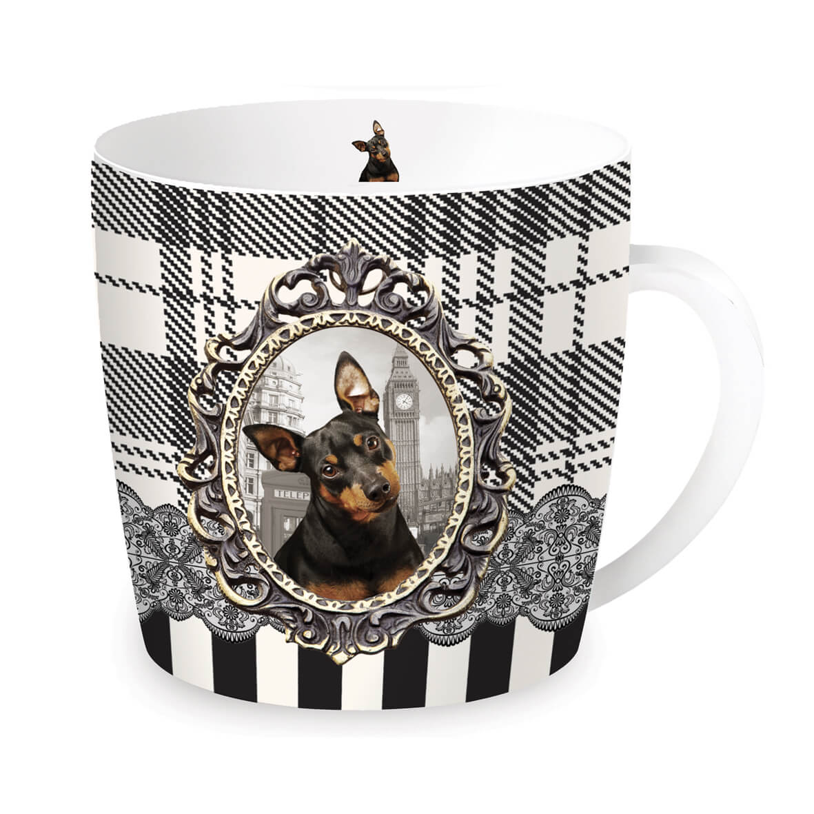 Bögre, csésze Tacskó kutyás porcelán bögre fém díszdobozban