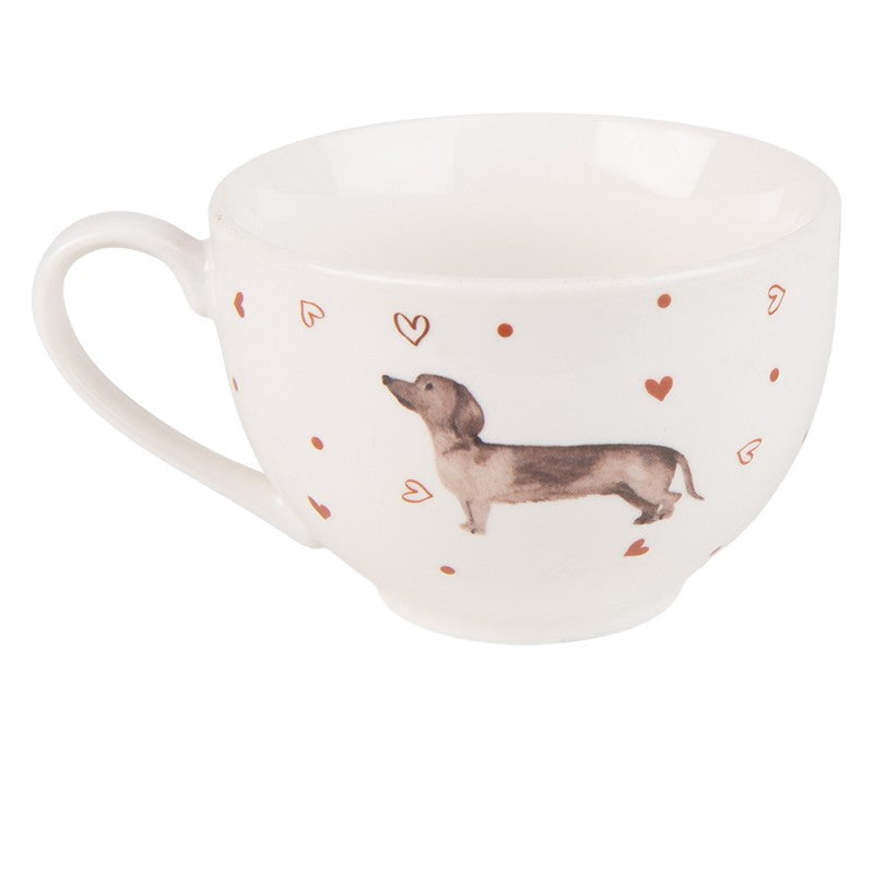 Tányér, étkészlet Tacskó mintás porcelán csésze aljjal