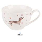 Tányér, étkészlet Tacskó mintás porcelán csésze aljjal
