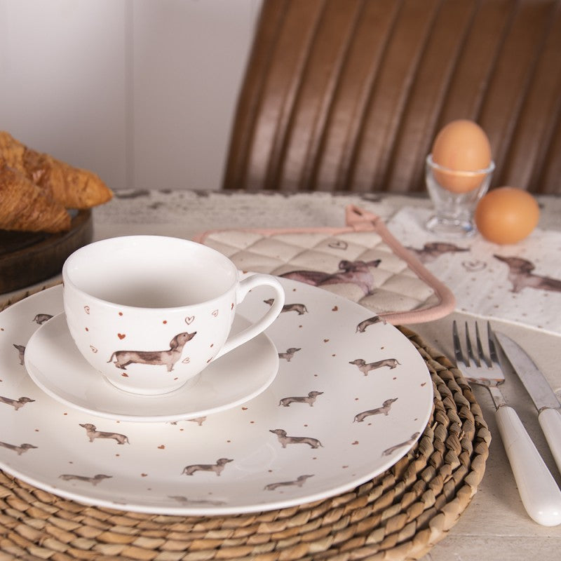 Tányér, étkészlet Tacskó mintás porcelán lapostányér