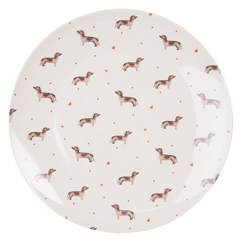 Tányér, étkészlet Tacskó mintás porcelán lapostányér