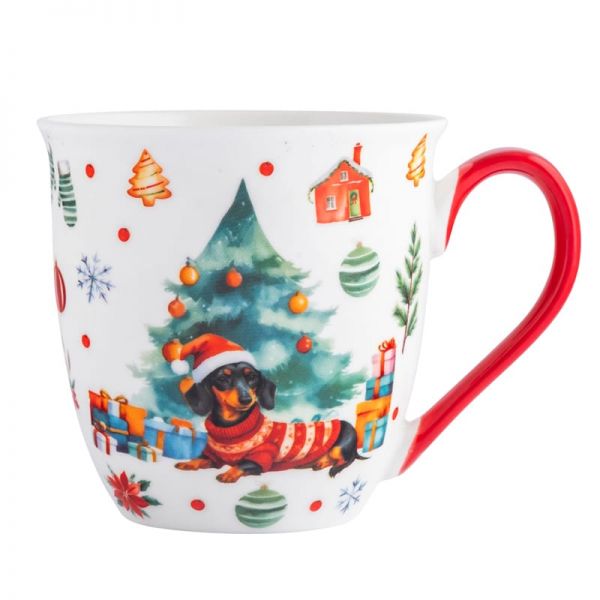 Karácsonyi porcelán bögre nagyméretű - 630 ml tacskós