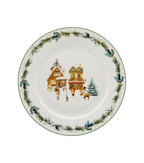 Karácsonyi porcelán nagy tányér 27 cm díszdobozban Christmas Village