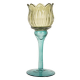 Üveg mécsestartó tulipán kehely alakú 7x19 cm kék zöld