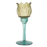 Üveg mécsestartó tulipán kehely alakú 7x19 cm kék zöld