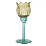 Üveg mécsestartó tulipán kehely alakú 7x19 cm kék zöld