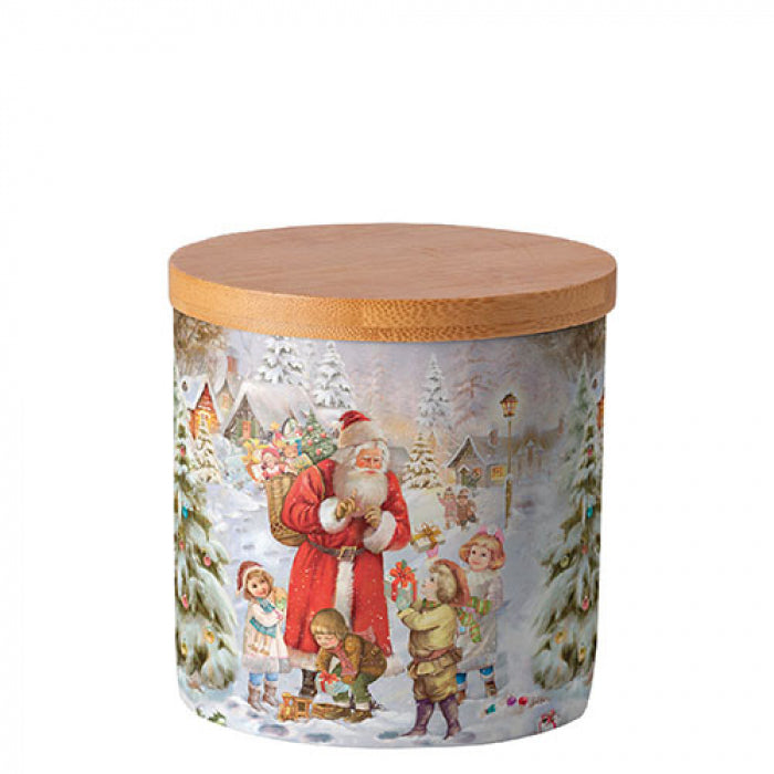 Konyhai tároló Télapóskarácsonyi porcelán konyhai tároló bambusz tetővel szilikon zárógyűrűvel kicsi