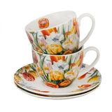 Tulipános porcelán csésze aljjal – 270 ml – 2 személyes készlet díszdobozban