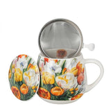 Tulipános porcelán öblös bögre fémszűrővel – 430 ml