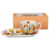 Tulipános porcelán reggeliző szett tálcával – 450 ml