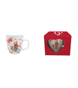 Bögre, csésze Valentin napi porcelán bögre bicikliző maci piros szívvel ablakos díszdobozban 650 ml