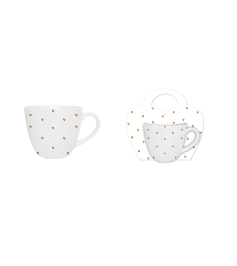 Bögre, csésze Valentin napi porcelán bögre fehér alapon arany szívek