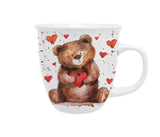 Bögre, csésze Valentin napi porcelán bögre maci piros szívvel ablakos díszdobozban 650 ml