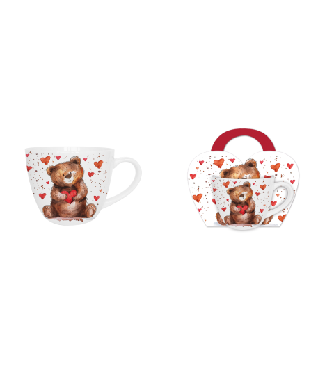 Bögre, csésze Valentin napi porcelán bögre maci szívekkel
