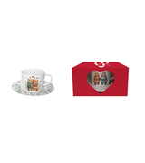 Bögre, csésze Valentin napi porcelán csésze aljjal 240 ml szerelmes maci pár szívvel ablakos díszdobozban