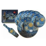 Van Gogh Csillagos Éj üveg süteményes készlet desszert tányér tortatál - 6 személyes