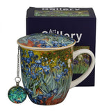 Van Gogh Íriszek porcelán bögre tetővel és medálos fém teaszűrővel – 400 ml