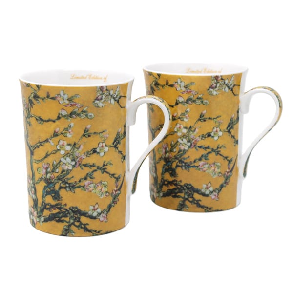 Van Gogh Mandulavirágzás porcelán bögre szett - 300 ml sárga hátterű - szív díszdobozos