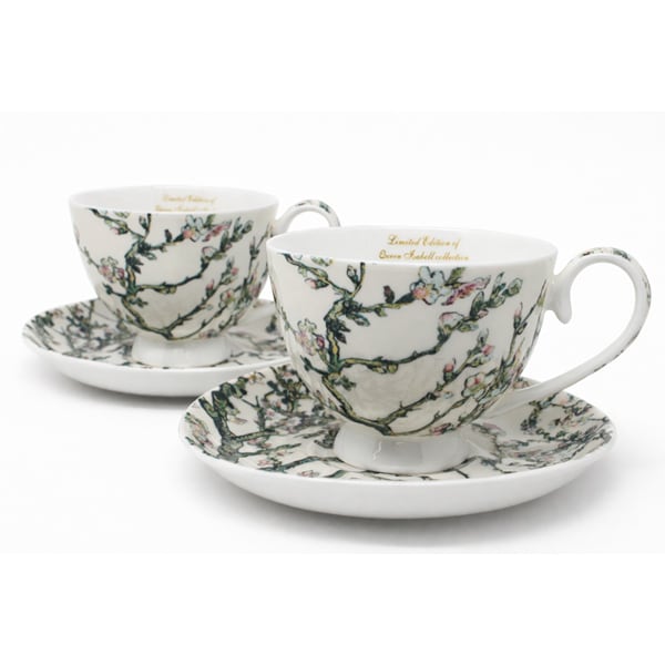 Van Gogh Mandulavirágzás porcelán cszésze aljjal szett - 250 ml fehér hátterű - díszdobozos