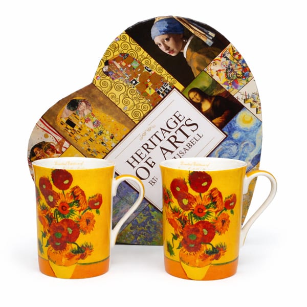 Van Gogh Napraforgók porcelán bögre szett 300 ml - szív díszdobozos