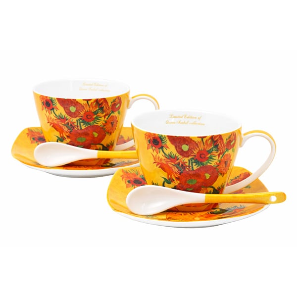 Van Gogh Napraforgók porcelán csésze aljjal kanállal szett 250 ml - szív díszdobozos