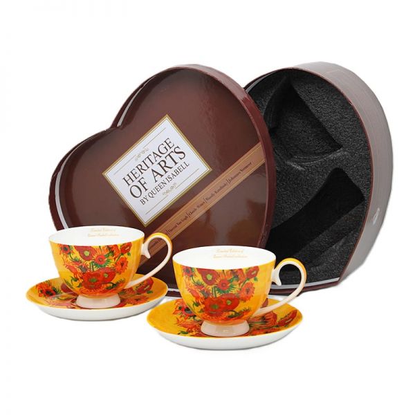Van Gogh Napraforgók porcelán csésze aljjal szett 250 ml - szív díszdobozos