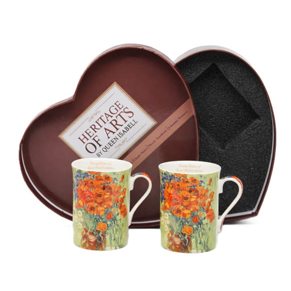 Van Gogh Vörös pipacsok a vázában porcelán bögre szett 300 ml - szív díszdobozos