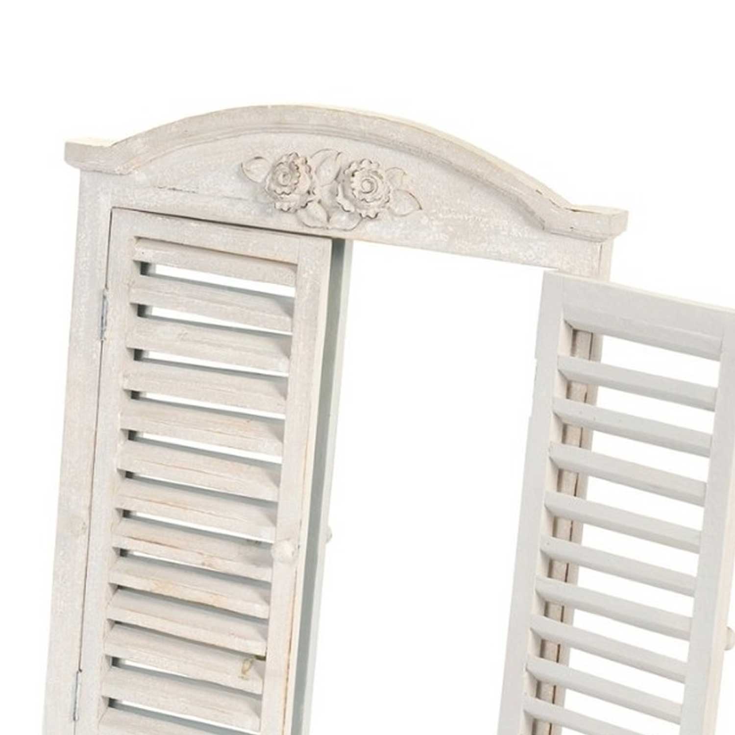 Antikolt fehér fa vintage fali tükör 65,5 cm ablaktáblás virág díszes