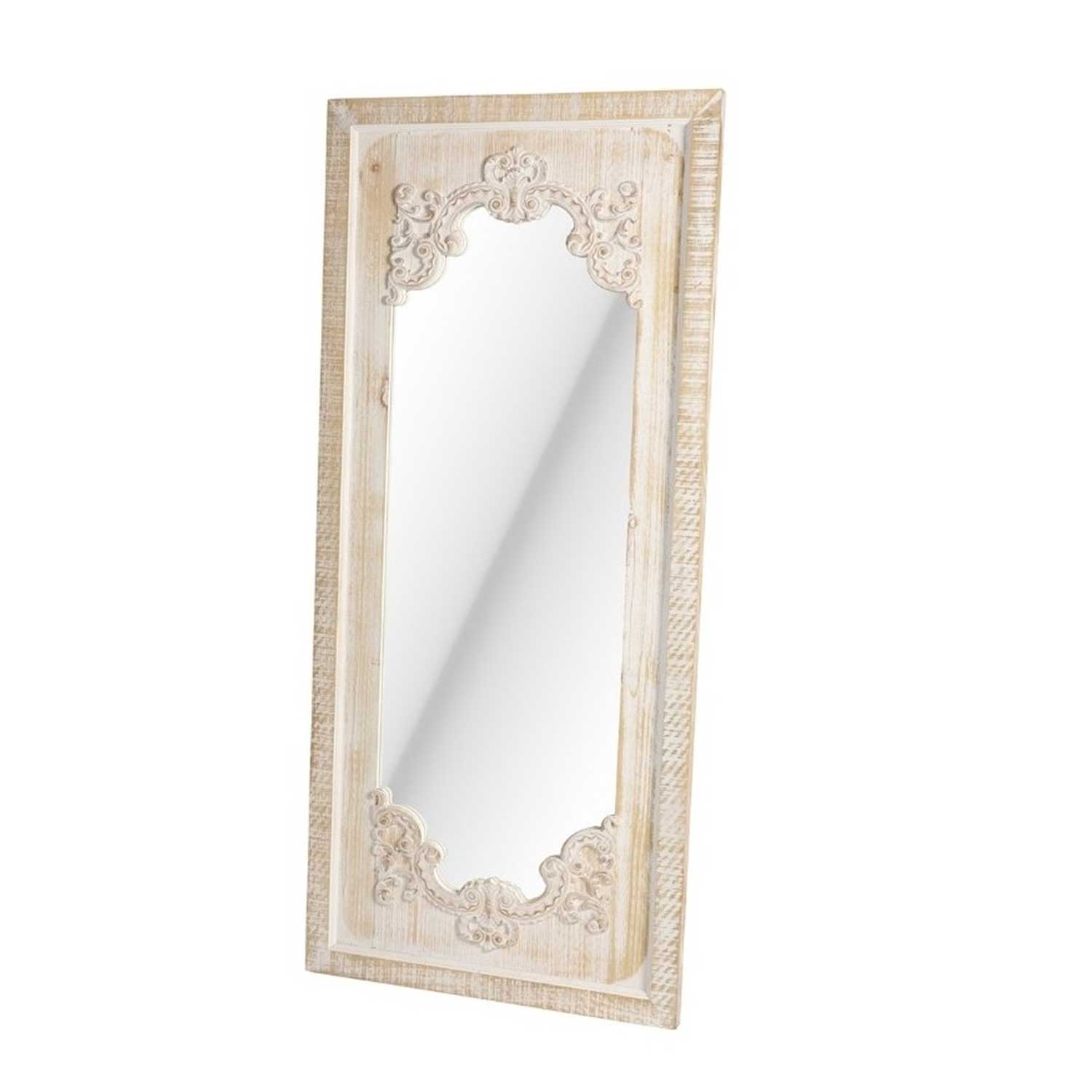 Antikolt szükés fehér fa vintage fali tükör 135 cm magas