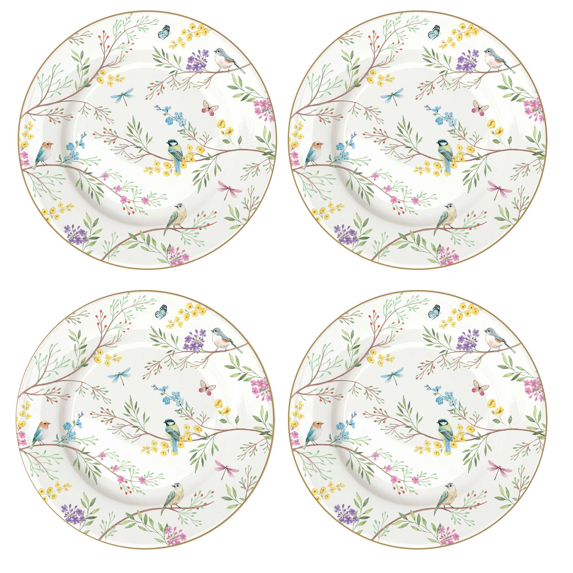 Étkészlet Vintage porcelán desszertes tányér 4 db szett Birds Melody