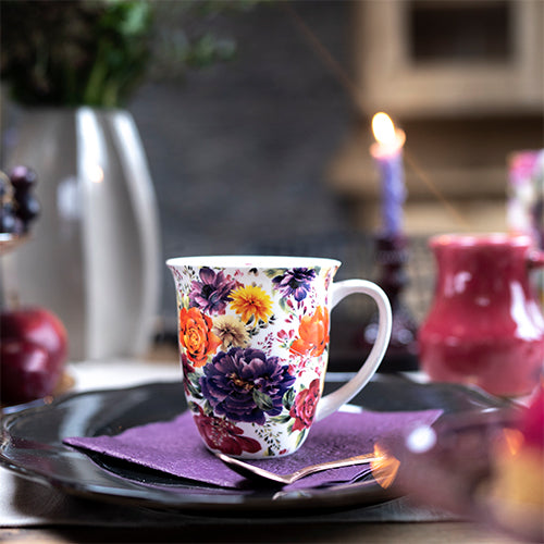 Bögre Virág mintás porcelán bögre Anne white