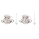 Virág mintás porcelán eszpresszó kávés csésze aljjal 2 személyes kanállal díszdobozban Easy Life Mon Amour