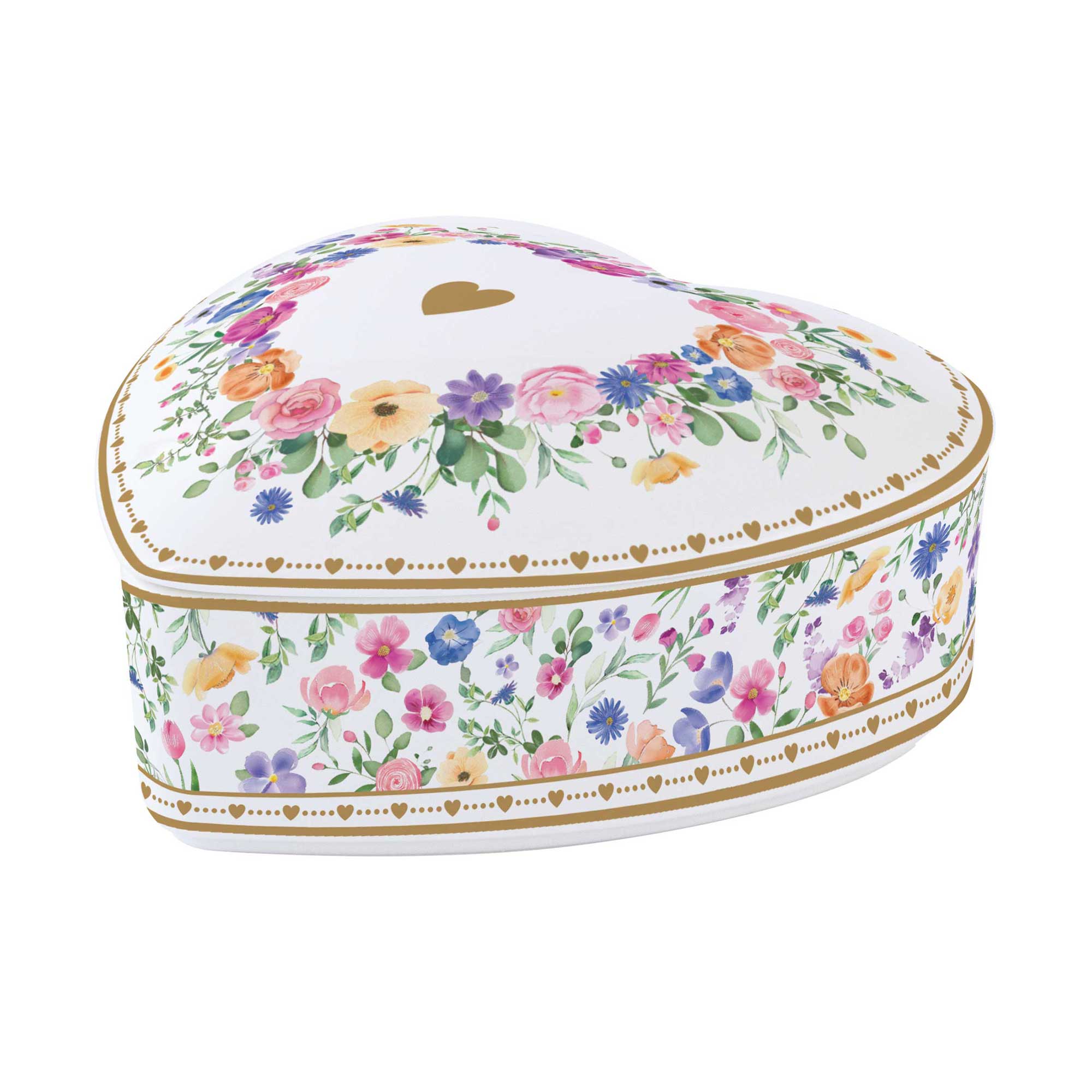 Virág mintás porcelán fedeles ékszertartó tálka díszdobozban Easy Life Mon Amour