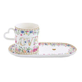 Virág mintás porcelán tálcával díszdobozban Easy Life Mon Amour