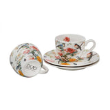 Virágos - madaras porcelán kávés csésze aljjal 110 ml - 2 személyes