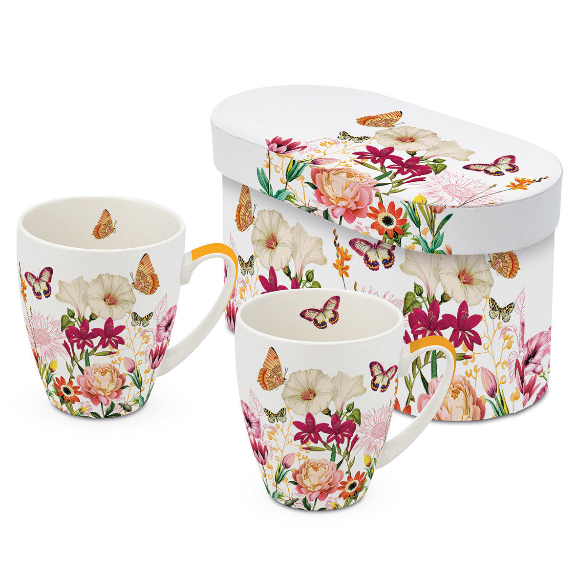 Virágos pillangós porcelán bögre 2 db szett 350 ml díszdobozban Illusion