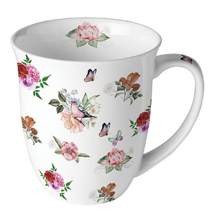 Virágos pillangós porcelán bögre 400 ml Charlotte white