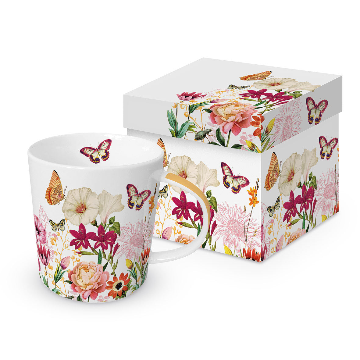 Virágos pillangós porcelán bögre 400 ml díszdobozban Illusion