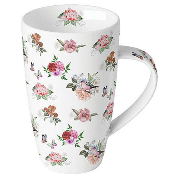 Virágos pillangós porcelán bögre 600 ml Charlotte white