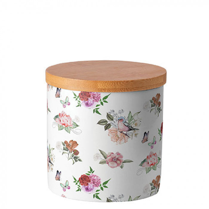 Virágos pillangós porcelán konyhai tároló szilikon zárógyűrűvel 10x10 cm