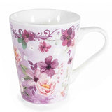 Lila virágos porcelán bögre - 280 ml