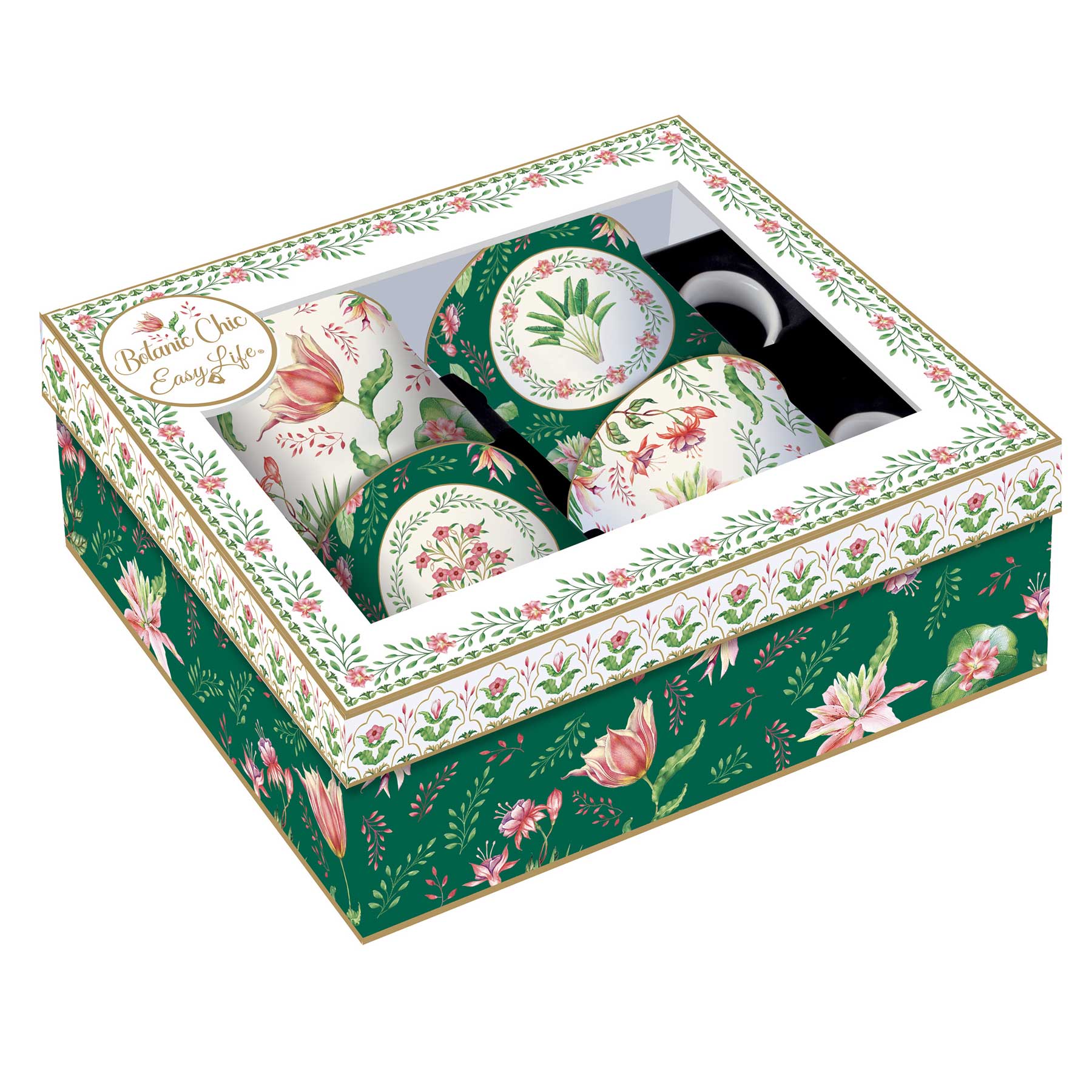 Bögre Virágos porcelán bögre 4 db szett díszdobozban Botanic Chic