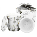 Virágos porcelán bögre szűrővel – 400 ml – fehér díszdobozos
