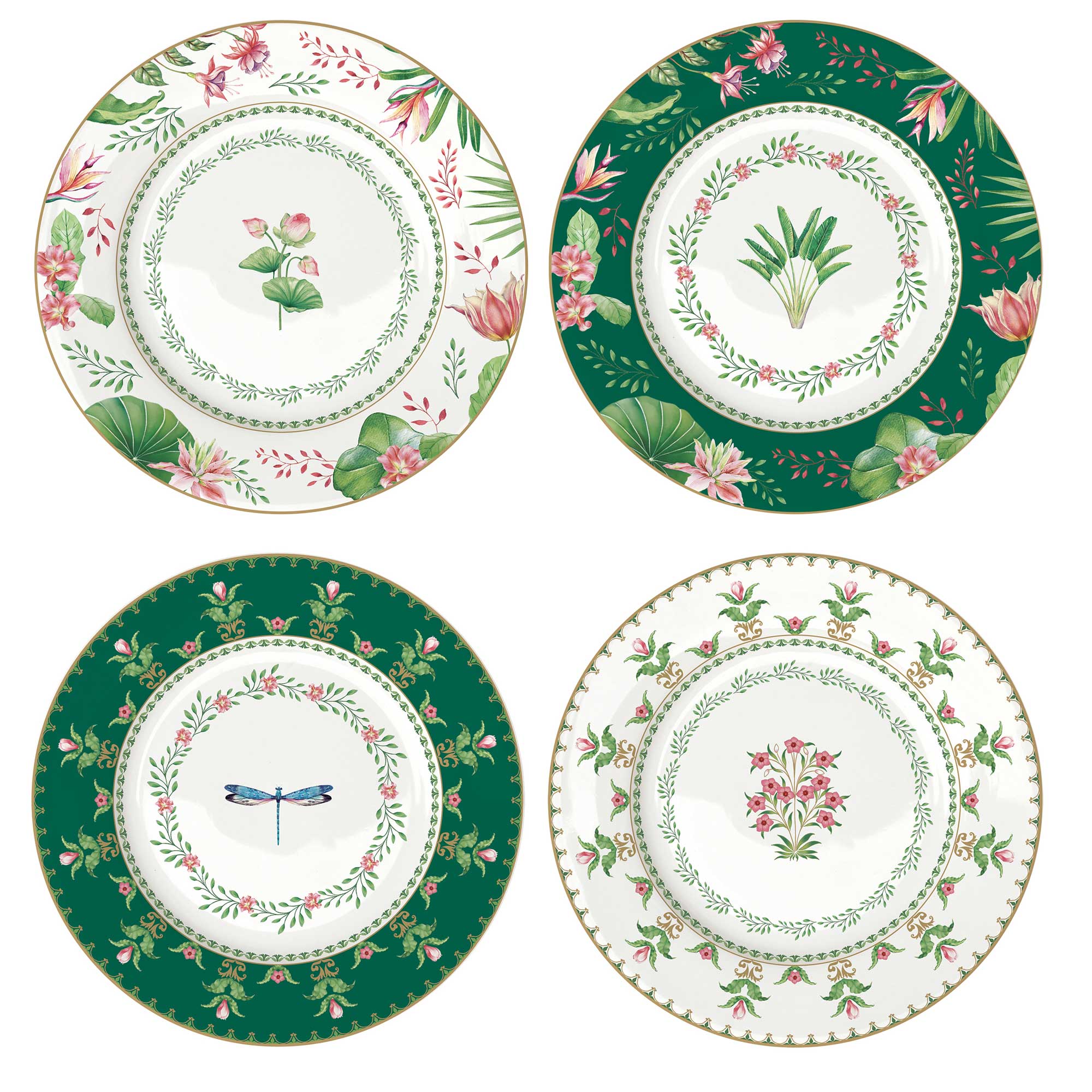 Étkészlet Virágos porcelán desszertes tányér 4 db szett Botanic Chic