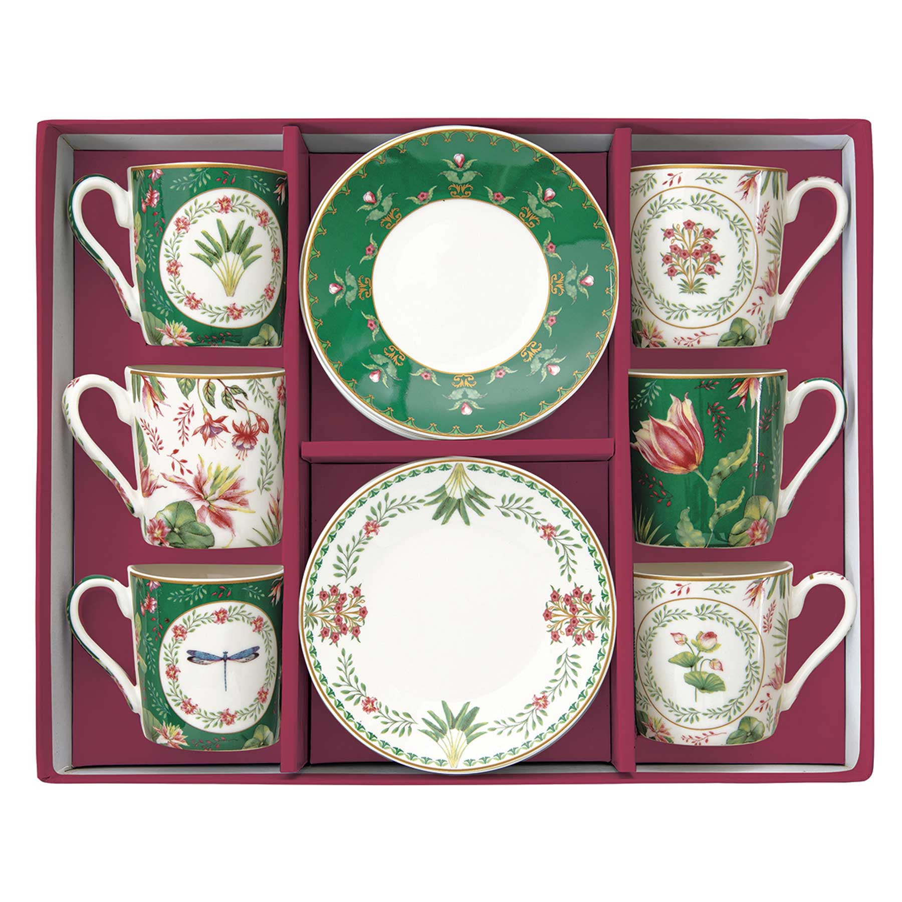 Bögre Virágos porcelán eszpresszó kávéscsésze 6 db szett díszdobozban Botanic Chic