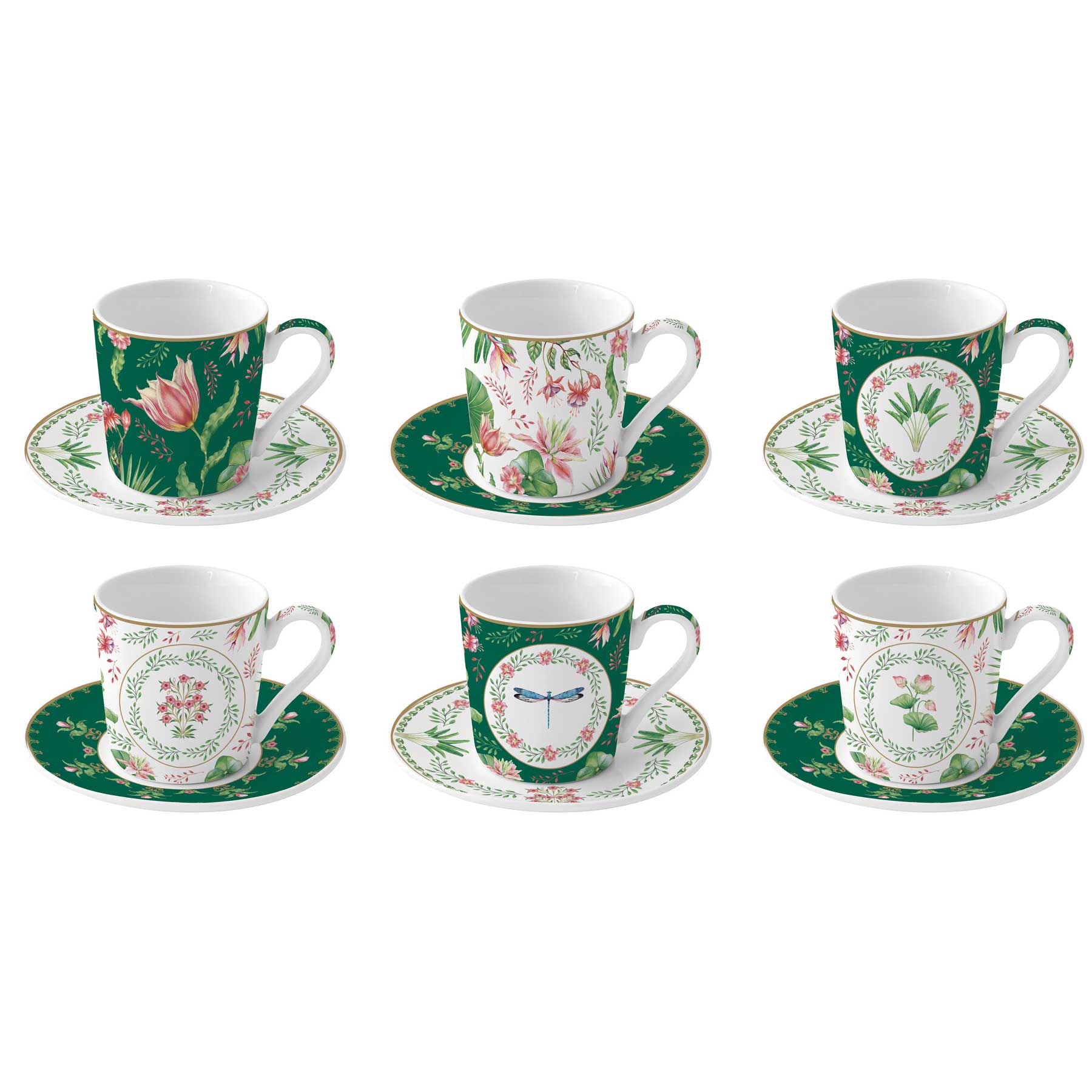 Bögre Virágos porcelán eszpresszó kávéscsésze 6 db szett díszdobozban Botanic Chic