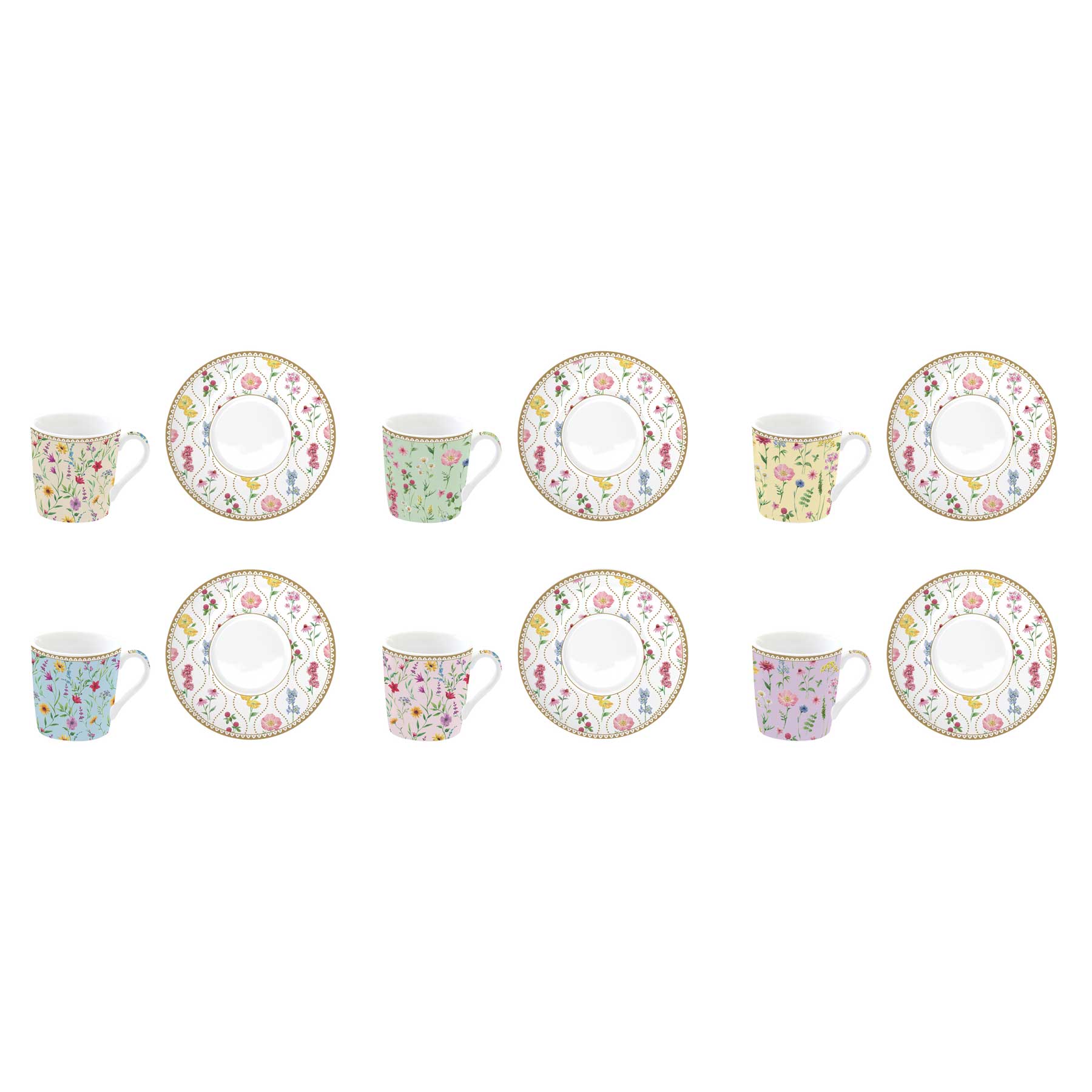 Bögre Virágos porcelán kávés csésze aljjal 6 db szett Coffee Mania Meadow Flowers